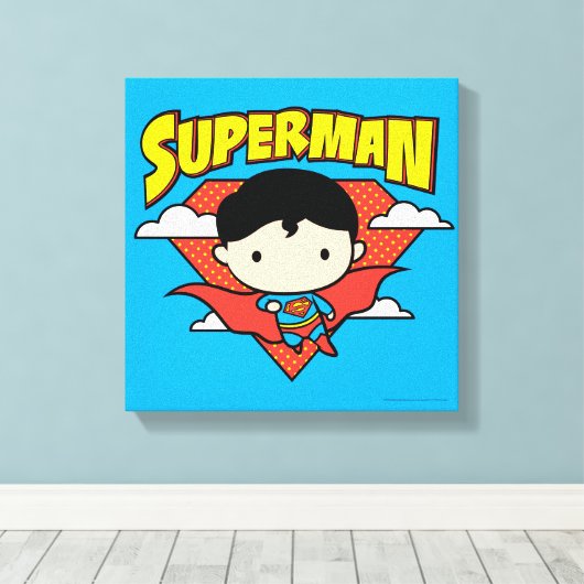 Chibi Superman Polka Dot Shield and Name Canvas Afdruk (Insitu (Houten vloer))