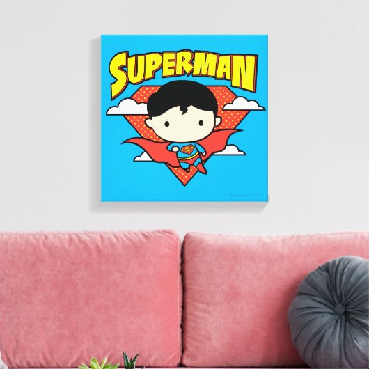 Chibi Superman Polka Dot Shield and Name Canvas Afdruk (Insitu (Woonkamer))