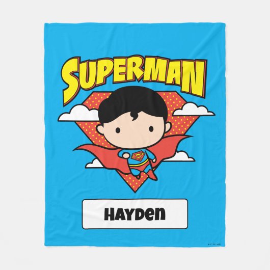 Chibi Superman Polka Dot Shield and Name Fleece Deken (Voorkant)