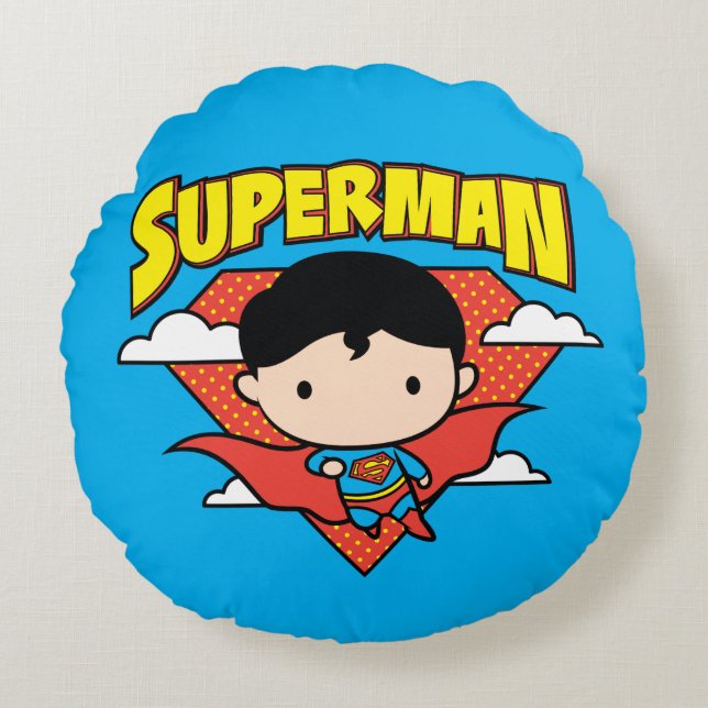 Chibi Superman Polka Dot Shield and Name Rond Kussen (Voorkant)