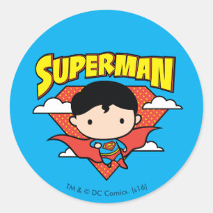 Chibi Superman Polka Dot Shield and Name Ronde Sticker