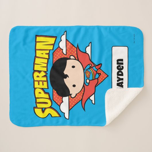 Chibi Superman Polka Dot Shield and Name Sherpa Deken (Voorkant (horizontaal))