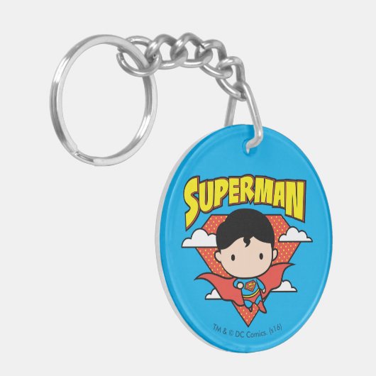Chibi Superman Polka Dot Shield and Name Sleutelhanger (Voorkant Links)