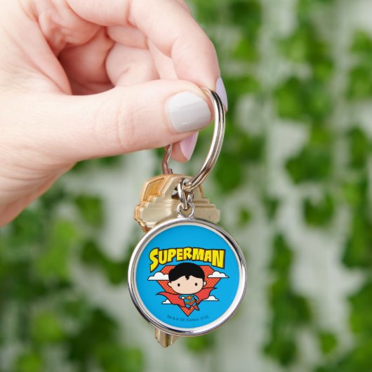 Chibi Superman Polka Dot Shield and Name Sleutelhanger (Hand)