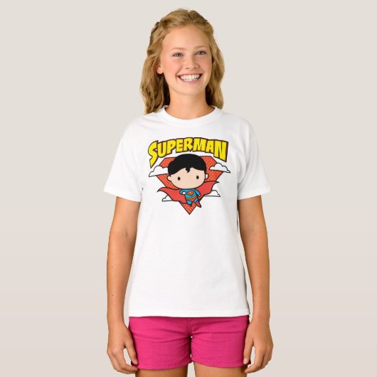 Chibi Superman Stippen Schild en Naam T-shirt (Voorkant volledig)