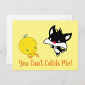 Chibi SYLVESTER™ achter TWEETY™ Briefkaart (Voorkant / Achterkant)