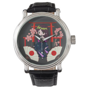Chibi Traditioneel Japans meisje Horloge