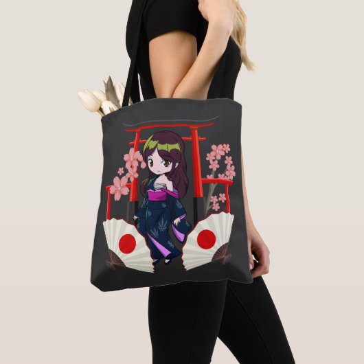 Chibi Traditioneel Japans meisje Tote Bag (Dichtbij)