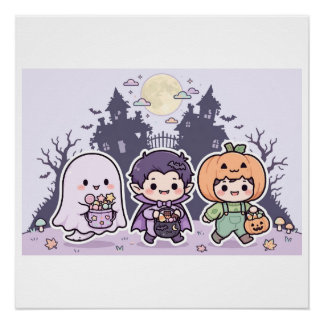 Chibi Trick or Treat Halloween Kinderontwerp Perfect Poster