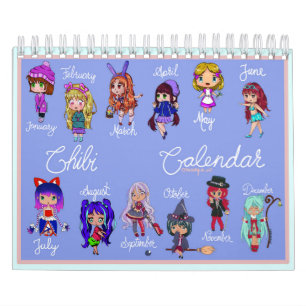 Chibi Twee pagina kleine kalender, witte kalender