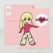 Chibi Valentijn Hartjes Feestdagenkaart (Voorkant / Achterkant)