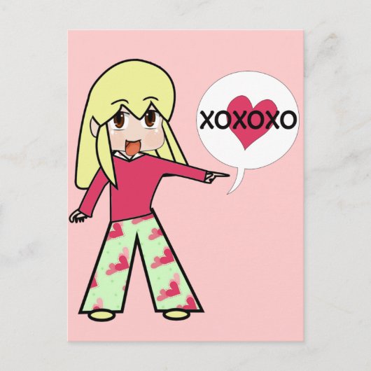 Chibi Valentijn Hartjes Feestdagenkaart (Voorkant)