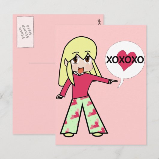 Chibi Valentijn Hearts Feestdagenkaart (Voorkant / Achterkant)