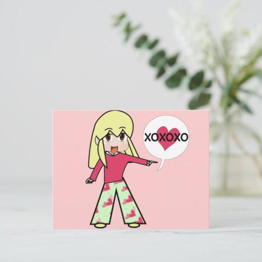 Chibi Valentijn Hearts Feestdagenkaart (Staand voorkant)