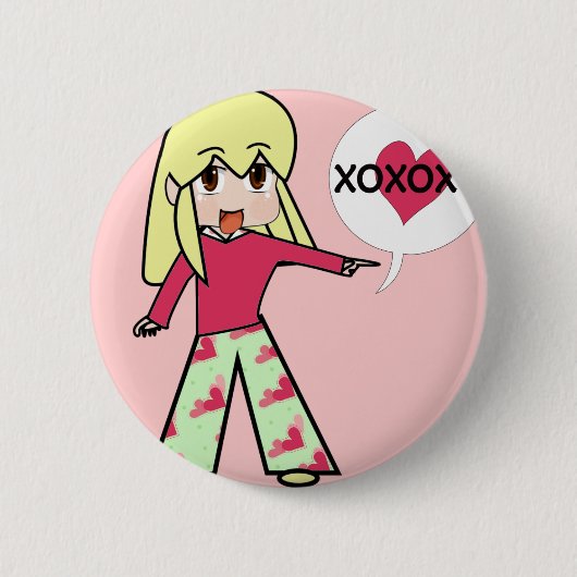 Chibi Valentijn Hearts Ronde Button 5,7 Cm (Voorkant)