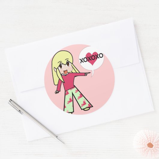 Chibi Valentijn Hearts Ronde Sticker (Envelop)