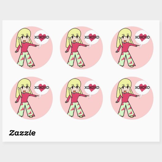 Chibi Valentijn Hearts Ronde Sticker (Vel)