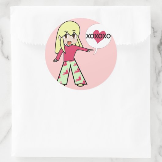 Chibi Valentijn Hearts Ronde Sticker (Tas)