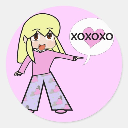 Chibi Valentijn Ronde Sticker (Voorkant)