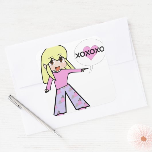 Chibi Valentijn Vierkante Sticker (Envelop)