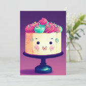 Chibi verjaardagstaart raspberry pistachio crème p feestdagenkaart (Staand voorkant)