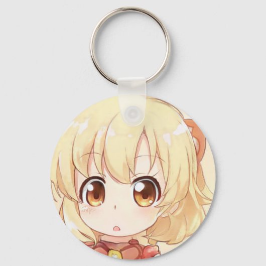 Chibi verraste blond meisje amberkleurige ogen ani sleutelhanger (Voorkant)