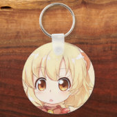 Chibi verraste blond meisje amberkleurige ogen ani sleutelhanger (Voorkant)