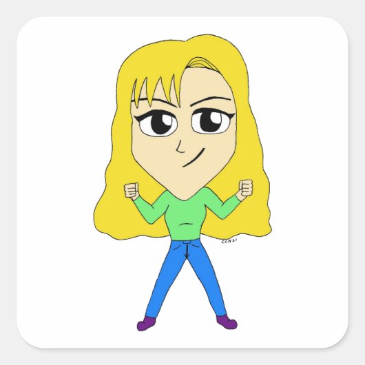 chibi vierkante sticker (Voorkant)