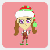 chibi vierkante sticker (Voorkant)