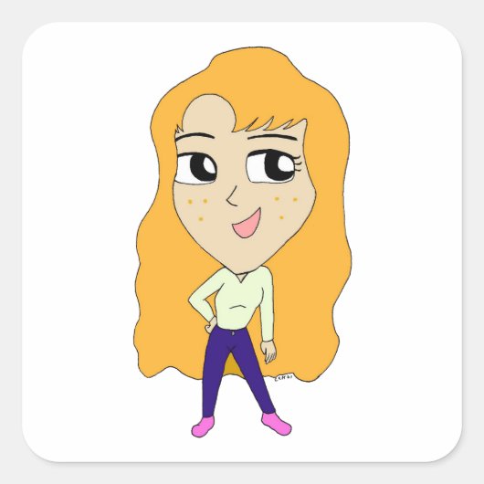 chibi vierkante sticker (Voorkant)