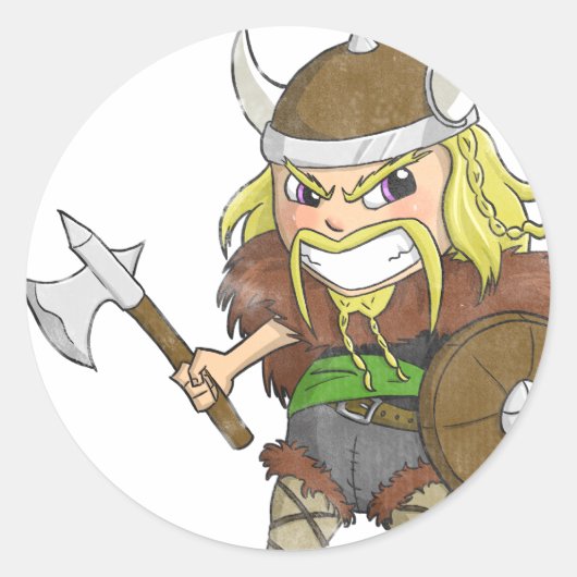 Chibi Viking (noodlijdend) Ronde Sticker (Voorkant)