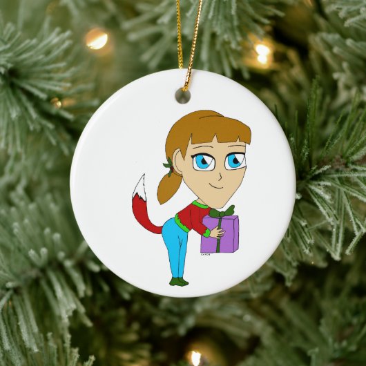 chibi vos meisje keramisch ornament (Boom)