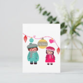 Chibi vrolijk kerstfeest platte kerstkaart (Staand voorkant)