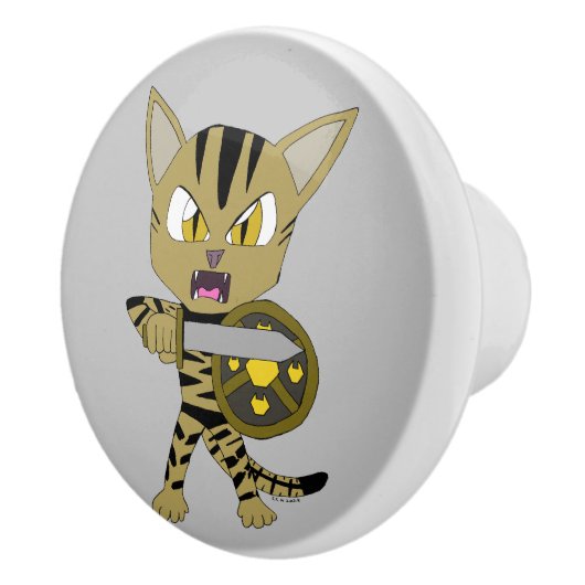 Chibi Warrior Cat Keramische Knop (Rechts)