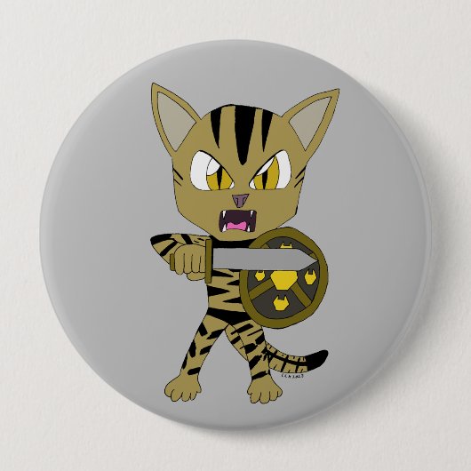 Chibi Warrior Cat Ronde Button 4,0 Cm (Voorkant)
