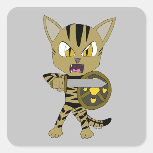 Chibi Warrior Cat Vierkante Sticker (Voorkant)