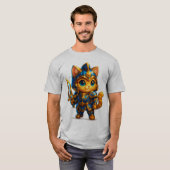 Chibi Warrior Kat - Cute Fantasy Ridder T-Shirt (Voorkant volledig)