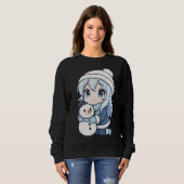 Chibi Winter Girl Sweatshirt – Cute Anime Snowman  (Voorkant volledig)