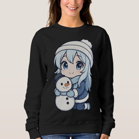 Chibi Winter Girl Sweatshirt – Cute Anime Snowman  (Voorkant)