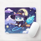 Chibi Witch Cat Flying in Starry Sky – Kawaii Magi Muismat (Met muis)
