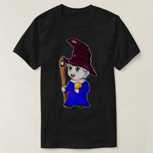 Chibi Wizard Schattige tovenaar karakter T-shirt (Design voorkant)