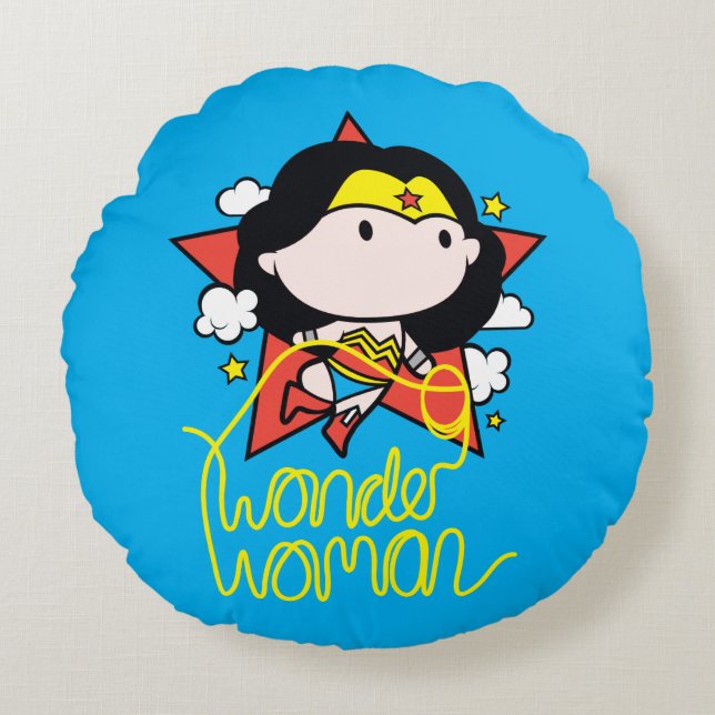 Chibi Wonder Vrouw met Lasso Rond Kussen (Voorkant)