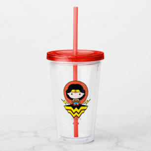Chibi Wonder Vrouw met pooldots en Logo Acryl Drinkbeker