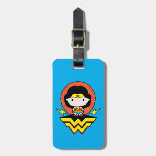 Chibi Wonder Vrouw met pooldots en Logo Bagagelabel