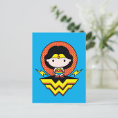 Chibi Wonder Vrouw met pooldots en Logo Briefkaart (Staand voorkant)