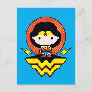 Chibi Wonder Vrouw met pooldots en Logo Briefkaart