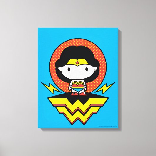 Chibi Wonder Vrouw met pooldots en Logo Canvas Afdruk (Voorkant)