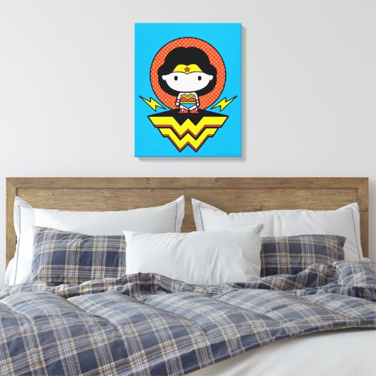 Chibi Wonder Vrouw met pooldots en Logo Canvas Afdruk (Insitu (Slaapkamer))