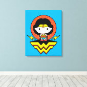 Chibi Wonder Vrouw met pooldots en Logo Canvas Afdruk (Insitu (Houten vloer))