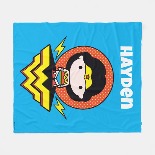 Chibi Wonder Vrouw met pooldots en Logo Fleece Deken (Voorkant (Horizontaal))